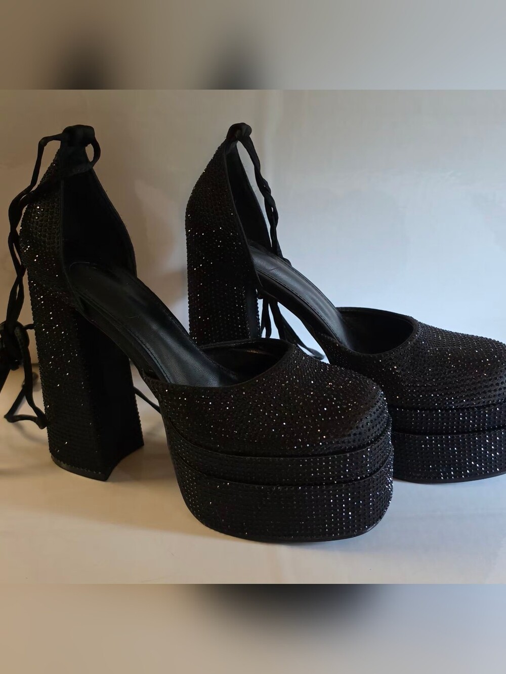 Cuccoo Sparkly Black Chunky Heels Size 40